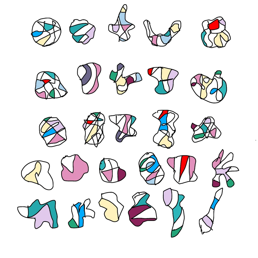 ひとりひとり、ちがう形をした、たくさんの絵